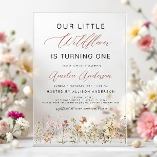 Invitations En Acrylique Fleur sauvage Boho 1er Jardin d'anniversaire