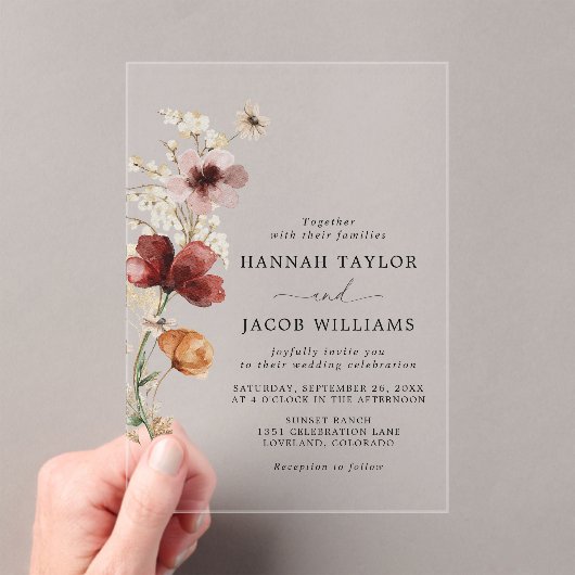 Invitations En Acrylique Fleur sauvage Boho Mariage de automne (In situ (ordinateur de poche))