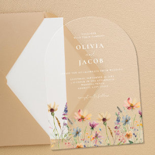 Invitations En Acrylique Fleur sauvage Boho minimaliste Mariage Floral