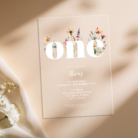Invitations En Acrylique Fleur sauvage Boho moderne 1er anniversaire