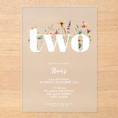 Invitations En Acrylique Fleur sauvage Boho moderne 2e anniversaire (Recto)