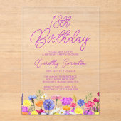 Invitations En Acrylique fleur sauvage Boho violet 18e anniversaire (Recto)