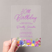 Invitations En Acrylique fleur sauvage Boho violet de fête du 30e anniversa (In situ (ordinateur de poche))