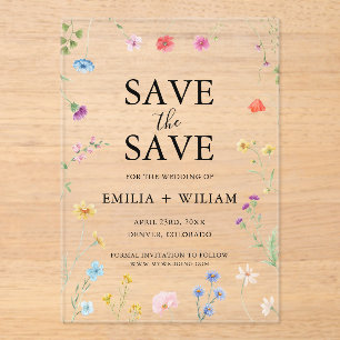 Invitations En Acrylique Fleur sauvage botanique Mariage Enregistrer la car