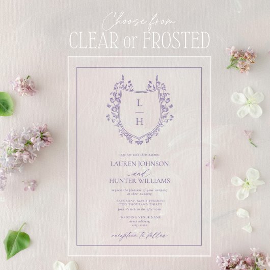 Invitations En Acrylique Fleur sauvage classique Monogram Crest Mariage
