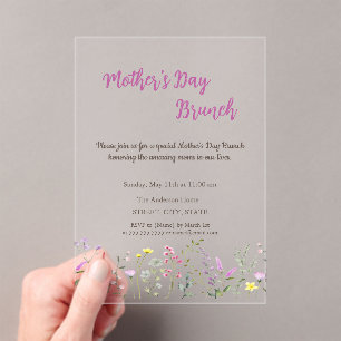 Invitations En Acrylique Fleur sauvage d'aquarelle Fête des Mères Brunch