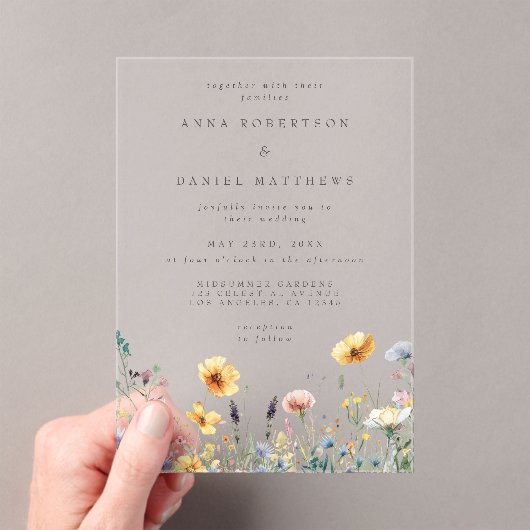 Invitations En Acrylique Fleur sauvage d'aquarelle Mariage de printemps (In situ (ordinateur de poche))
