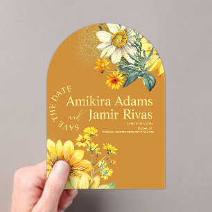 Invitations En Acrylique Fleur sauvage de fleurs de soleil en terre cuite M