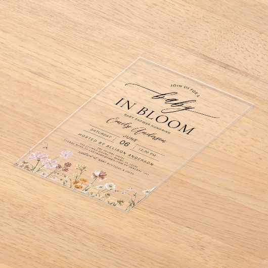 Invitations En Acrylique Fleur sauvage de printemps bébé dans le Baby showe (Poser)