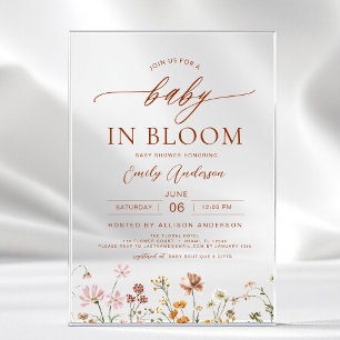 Invitations En Acrylique Fleur sauvage de printemps bébé dans le Baby showe