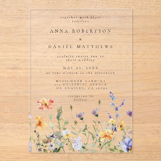 Invitations En Acrylique Fleur sauvage d'été Mariage de jardin (Recto)