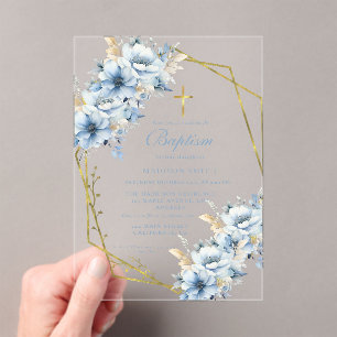 Invitations En Acrylique Fleur sauvage élégant Dusty Blue Garden Baptême