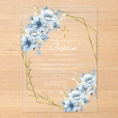 Invitations En Acrylique Fleur sauvage élégant Dusty Blue Garden Baptême (Recto)