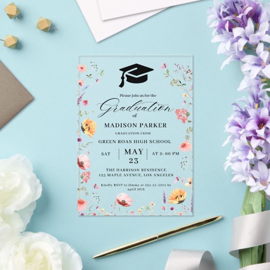 Invitations En Acrylique Fleur sauvage élégant Meadow Garden Graduation (Insitu (Mariage))