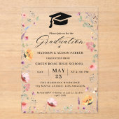Invitations En Acrylique Fleur sauvage élégant Meadow Garden Twin Graduatio (Recto)