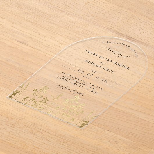Invitations En Acrylique Fleur sauvage Faux Gold Patina Arch Mariage clair (Poser)