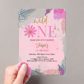 Invitations En Acrylique Fleur sauvage fille en feuille tropicale 1er anniv (In situ (ordinateur de poche))