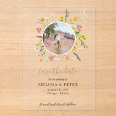 Invitations En Acrylique Fleur sauvage fleurs enregistrer la photo de date (Recto)