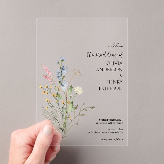 Invitations En Acrylique Fleur sauvage Floral Élégant Mariage rustique (In situ (ordinateur de poche))