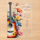 Invitations En Acrylique Fleur sauvage guitare Ampersand Mariage musical (Recto)