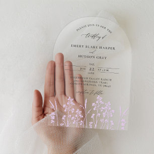 Invitations En Acrylique Fleur sauvage Lavender Ink Arche moderne Clair Mar