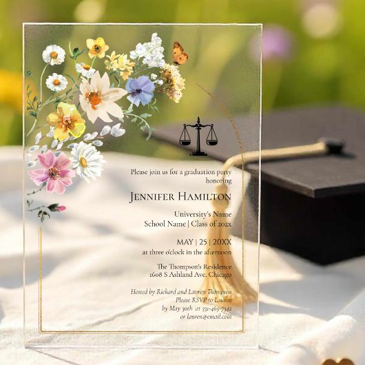 Invitations En Acrylique Fleur sauvage Law School Graduation Party Photo