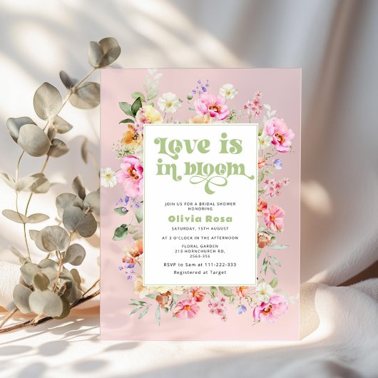 Invitations En Acrylique Fleur sauvage Love est dans la douche nuptiale ros