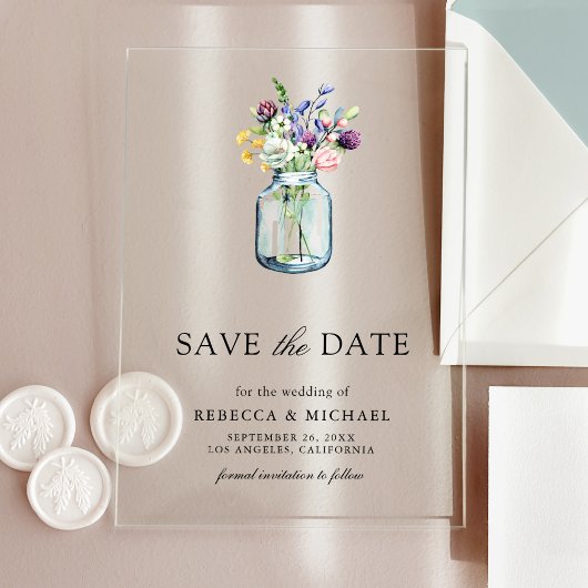 Invitations En Acrylique Fleur sauvage Mason Jar Wedding Wedding Enregistre