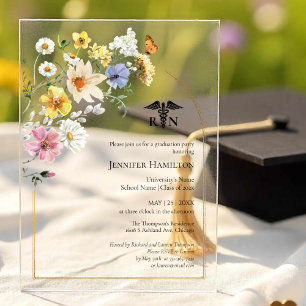 Invitations En Acrylique Fleur sauvage Médicale Nuring School Grad Party Ph
