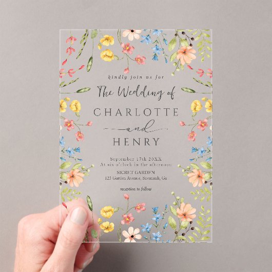 Invitations En Acrylique Fleur sauvage Moderne Elégant Jardin Mariage (In situ (ordinateur de poche))