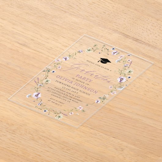 Invitations En Acrylique Fleur sauvage moderne rose violet (Poser)