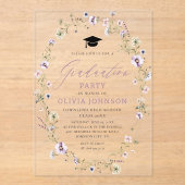 Invitations En Acrylique Fleur sauvage moderne rose violet (Recto)