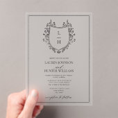 Invitations En Acrylique Fleur sauvage noir classique Monogram Crest Mariag (In situ (ordinateur de poche))