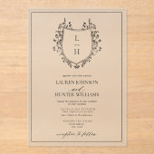 Invitations En Acrylique Fleur sauvage noir classique Monogram Crest Mariag (Recto)