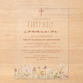 Invitations En Acrylique Fleur sauvage Première Sainte Communion En Fleur (Recto)