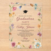 Invitations En Acrylique Fleur sauvage Red Botanical Floral Graduation (Recto)