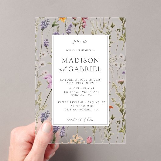 Invitations En Acrylique Fleur sauvage romantique Floral Mariage botanique (In situ (ordinateur de poche))