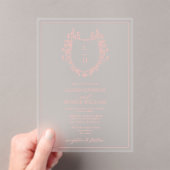 Invitations En Acrylique Fleur sauvage rose classique Monogram Crest Mariag (In situ (ordinateur de poche))