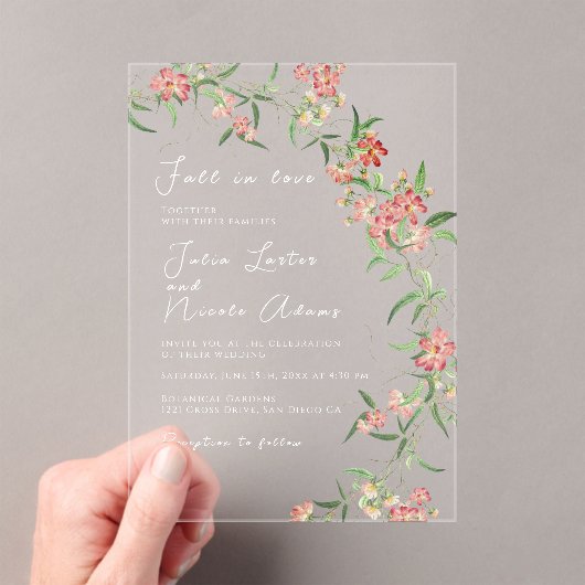 Invitations En Acrylique Fleur sauvage rose Rose Spring Garland Mariage (In situ (ordinateur de poche))