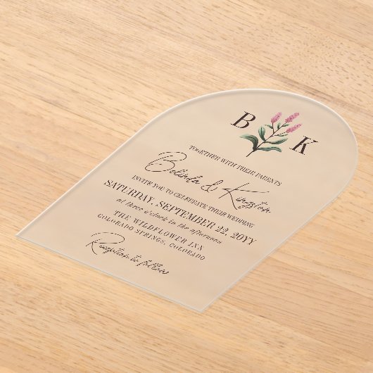 Invitations En Acrylique Fleur sauvage rose Sprig Mariage (Poser)