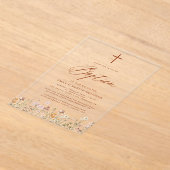 Invitations En Acrylique Fleur sauvage Script Baptême beige neutre (Poser)