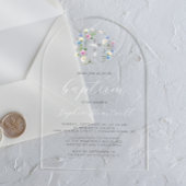 Invitations En Acrylique Fleur sauvage Silver Cross White Script Baptême