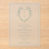 Invitations En Acrylique Fleur sauvage vert classique Monogram Crest Mariag (Recto)
