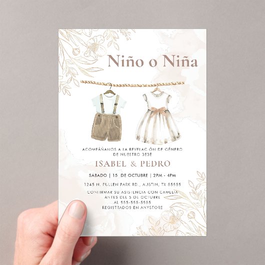 Invitations En Acrylique Fleur sauvage Vêtements de bébé espagnol Révélatio (In situ (ordinateur de poche))