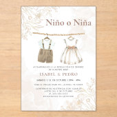 Invitations En Acrylique Fleur sauvage Vêtements de bébé espagnol Révélatio (Recto)