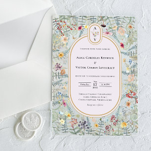 Invitations En Acrylique Fleur sauvage vintage Fern Lavender Mariage Monogr