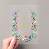 Invitations En Acrylique Fleur sauvage Wreath Gold Script Jardin Mariage (In situ (ordinateur de poche))