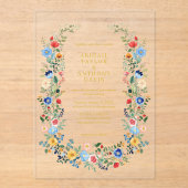Invitations En Acrylique Fleur sauvage Wreath Gold Script Jardin Mariage (Recto)