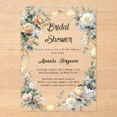 Invitations En Acrylique Fleuron jaune Fête des mariées ruban or (Recto)