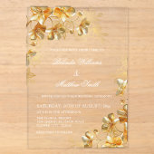 Invitations En Acrylique Fleurs 3D en or transparentes (Recto)